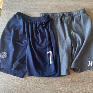Lot of 2 Boys Athletic Shorts – Hurley Gray & PSG Navy #7 – Youth Medium